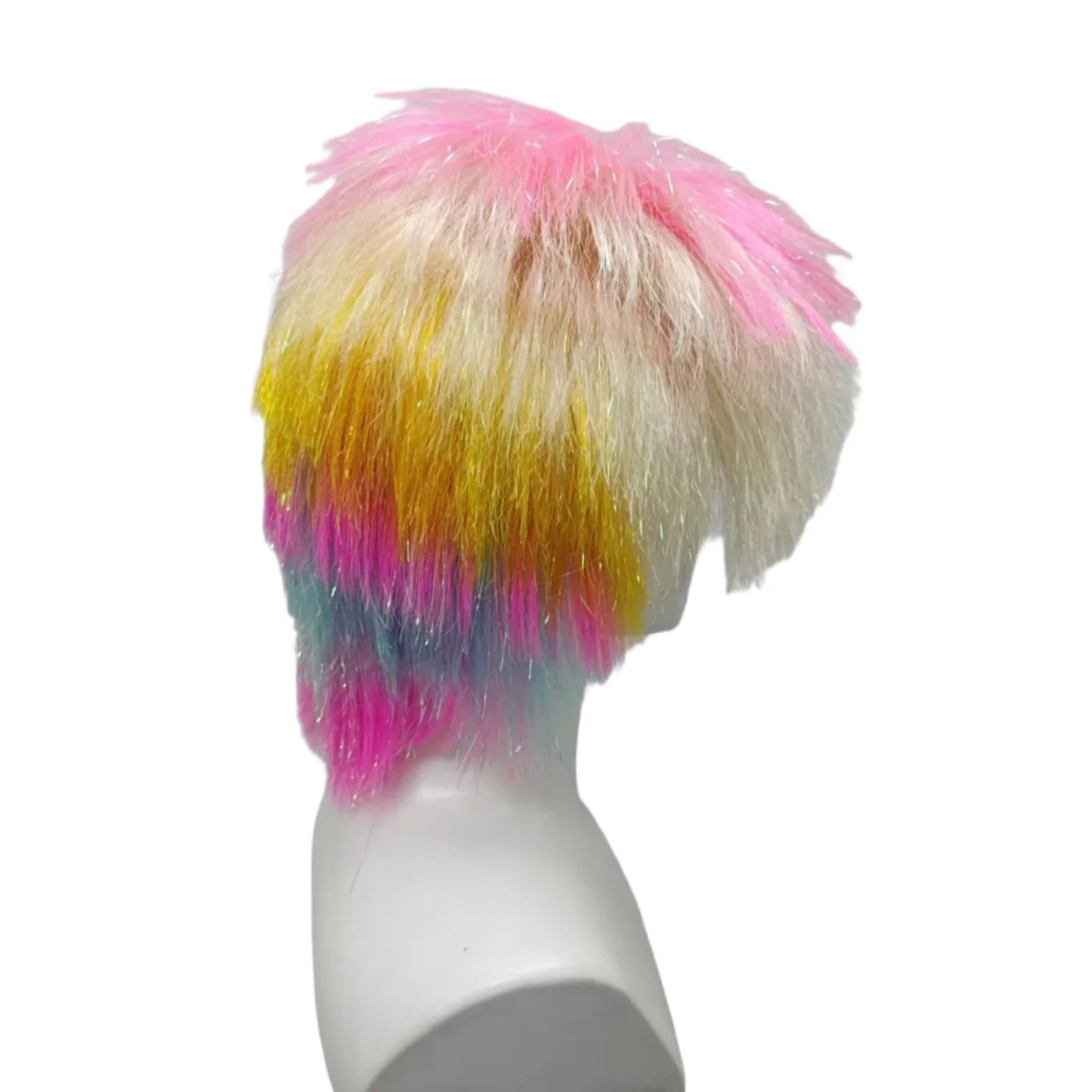 Pastel Rainbow Tinsel Mullet Synthetic Wig, Fluffy Spiky Layered Cut for Rave Festival Halloween Punk Cosplay Party Outfit view 5