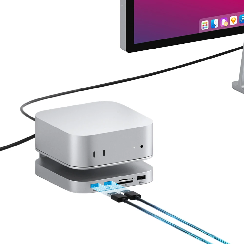 

USB C Hub with M.2 SSD Enclosure for Mac Mini M4/M4 Pro Dock 2 X USB3.2 10Gbps SD4.0/TF4.0 USB2.0 480Mbps 4K60Hz HDMI-Compatible