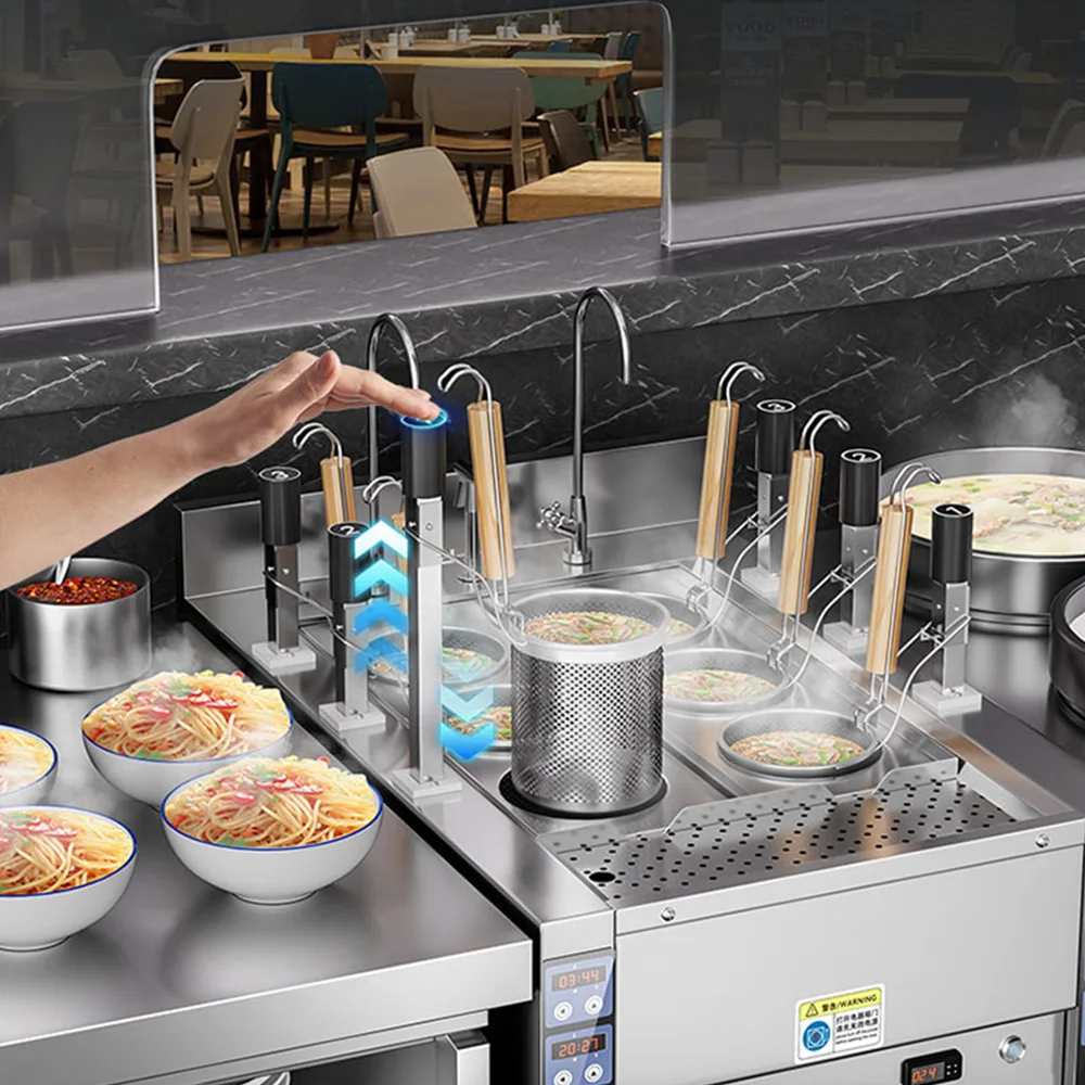 Commercial Stainless Steel Six-Head Fully Automatic Lifting Electric Noodle Cooker 240-380V 4.5KW for Hotels Canteens