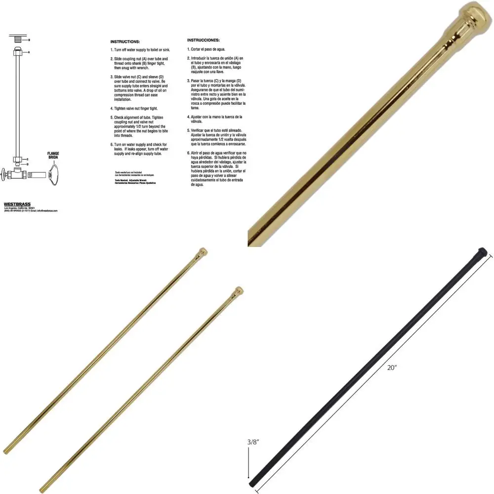 

2-Pack 3/8 x 20 Brass PVD Polished Bullnose Faucet Riser Supply Lines