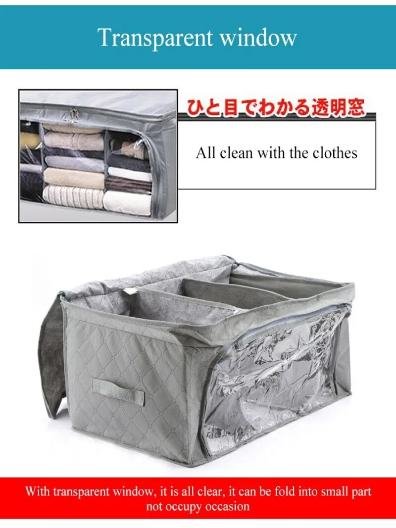 Business economy double-open collapsible storage box bamboo charcoal visible top side double-open storage organizer storage box