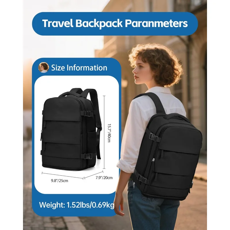 سفر للنساء والرجال، حقيبة ظهر للكمبيوتر المحمول مقاس 14 بوصة معتمدة من شركة الطيران، حقيبة أمتعة مقاومة للماء مع Sho