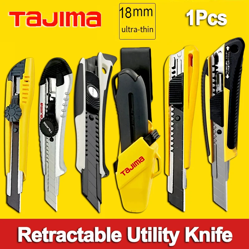 

TAJIMA 1Pcs Retractable Utility Knife 18mm-wide L-type Blade Heavy Duty Box Cutter Automatic/Manual Locking Wallpaper Knife