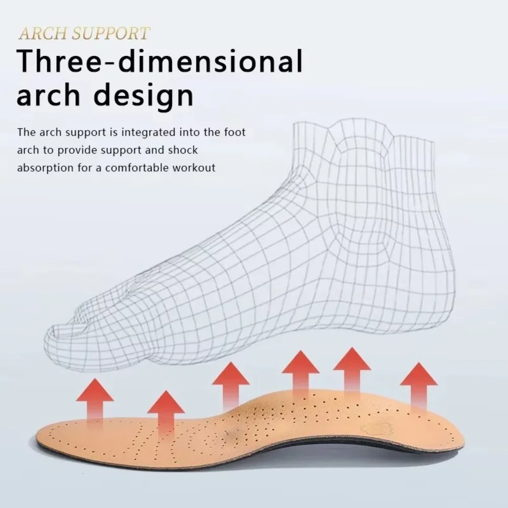 Solette di supporto per arco plantare traspiranti Solette ortopediche antiodore in pelle Assorbe il sudore Migliora i piedi piatti e le cuscinetti per scarpe per arco piegato