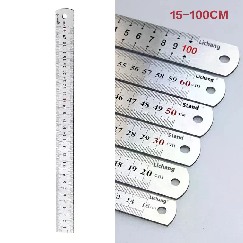 15/20/30/40/50/60 センチメートルステンレス鋼金属直線定規家庭用学校用精密測定ツール描画ツール用品