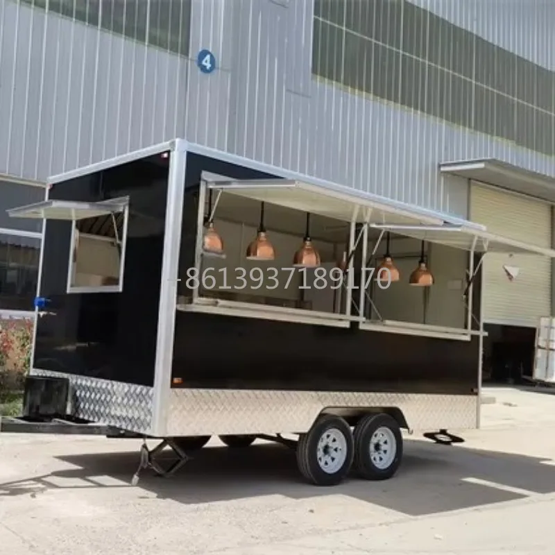 Mobile Truck Food 4 Wheels Water Sinks Big Service Window Classic Cook Outdoor Vending Trailer