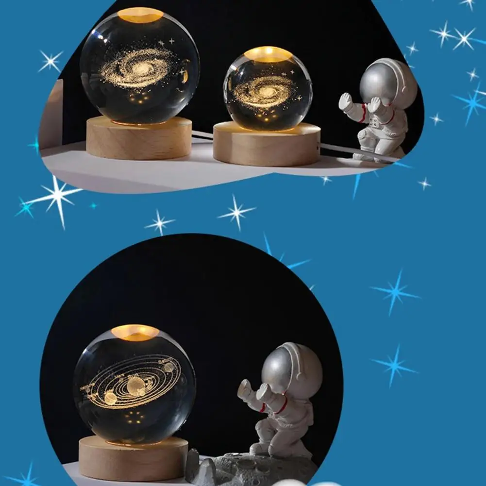 Led Lamp 3d Engraved Milky Way Ball Night Light with Wooden Base Usb Charging Bedside Lamp Desktop Decoration Stunning System