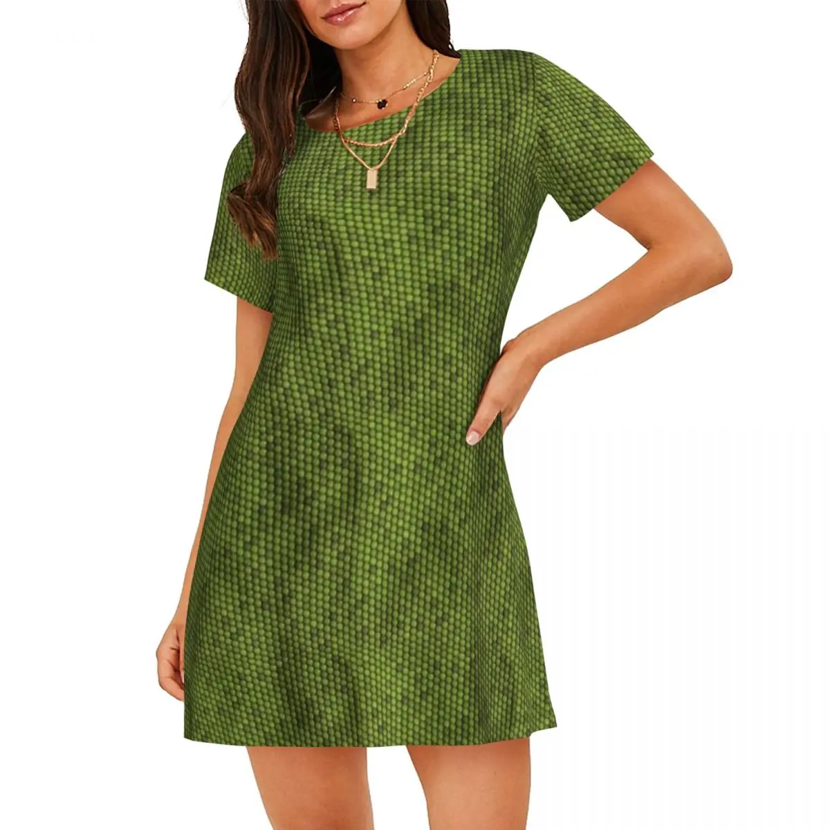 Custom Green Lizard Skin Pattern Design Short Sleeves Nightdress For Sleepshirts Women Short Sleeve Nightgowns Soft Pajama Dress
