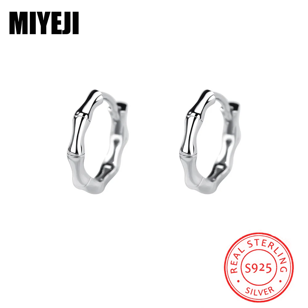MIYEJI Real S925 Sterling Silver Bamboo Joint Round Hoop Earrings For Women Party Daily Wear Classic Fine Jewelry Accessible