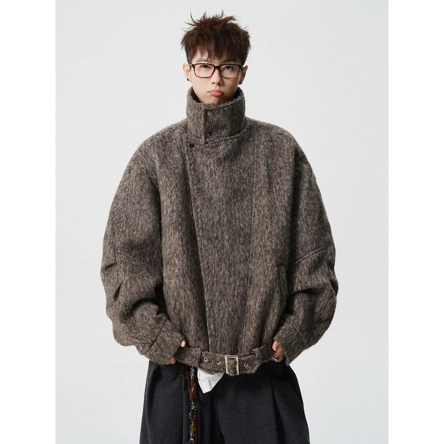 

Мужская кофта из шерстяной смеси с V-образным вырезом, рукавами-летучая мышь, свободного кроя, объемная, просторная, модная, струящаяся, элегантная.