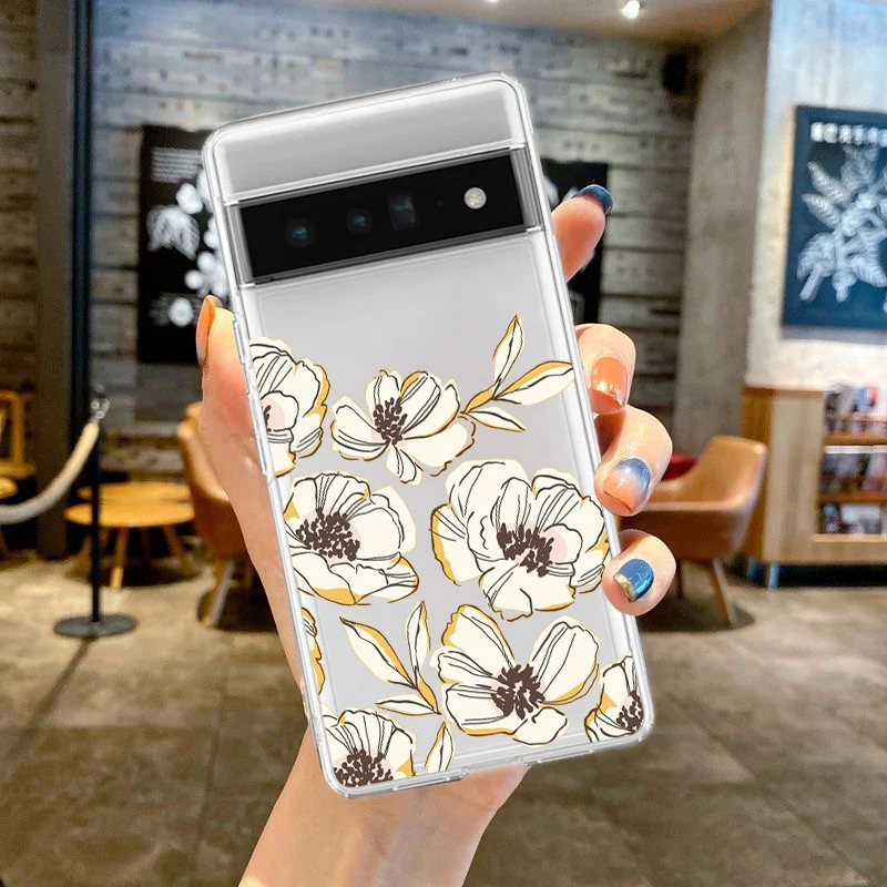 Flower Phone Case For Google Pixel 9 Pro XL 8 7 6 Pro 8A 7A 6A 5 4 5A 4A 3A XL 5G Silicone Shockproof Soft TPU Clear Cover