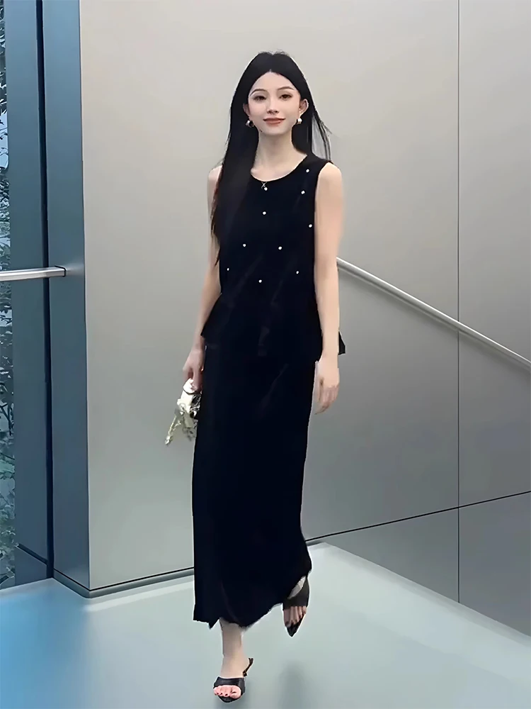 

Elegant Fashionable Two-Piece Set Summer Collection Beautiful High-End Cold Tone Personality Top Half Skirt Ensemble