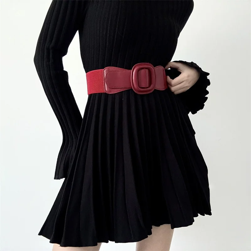 الاتجاه الكلاسيكي الأنيق حزام عريض للنساء مطاطا Cummerbund مربع مشبك موضة جديدة حزام الإناث لفستان وسترة