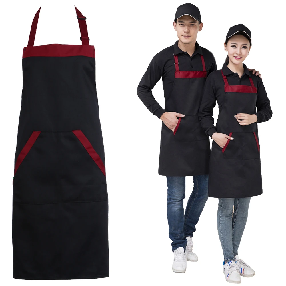 

4Pcs Chef Apron with 2 Pockets Waiter Apron Black Red Restaurant Apron Food Service Apron for Hotel Restaurant Kitchen