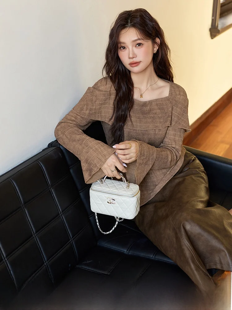 

Осенняя новинка больших размеров, утягивающая длинная блузка с квадратным воротником Sve и воланами-фонариками, комплект юбки трапециевидной формы с высокой талией