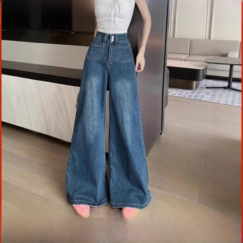 

High Waist Wide Leg Jeans Women's Loose Slimming Flare Pants Casual Sle Summer New Loose Fit Nine Point Long Trousers