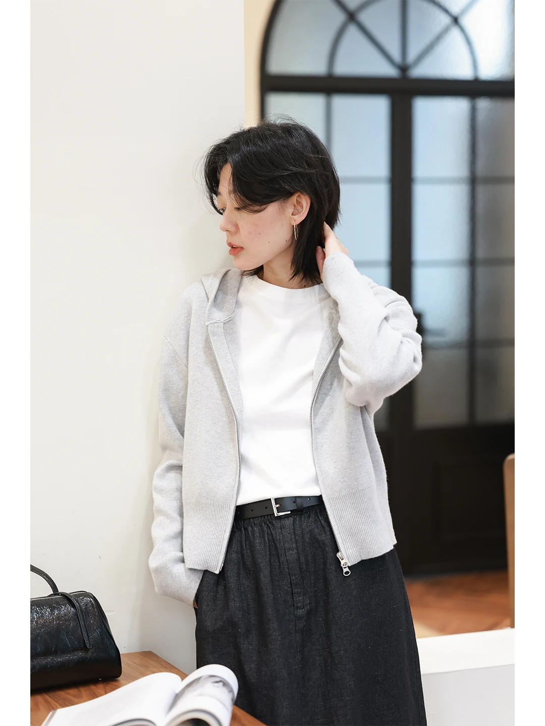 

Мягкий шерстяной вязаный кардиган для женщин, повседневный, полностью шерстяной, белый, с капюшоном, на молнии, удобный, теплый, для осени