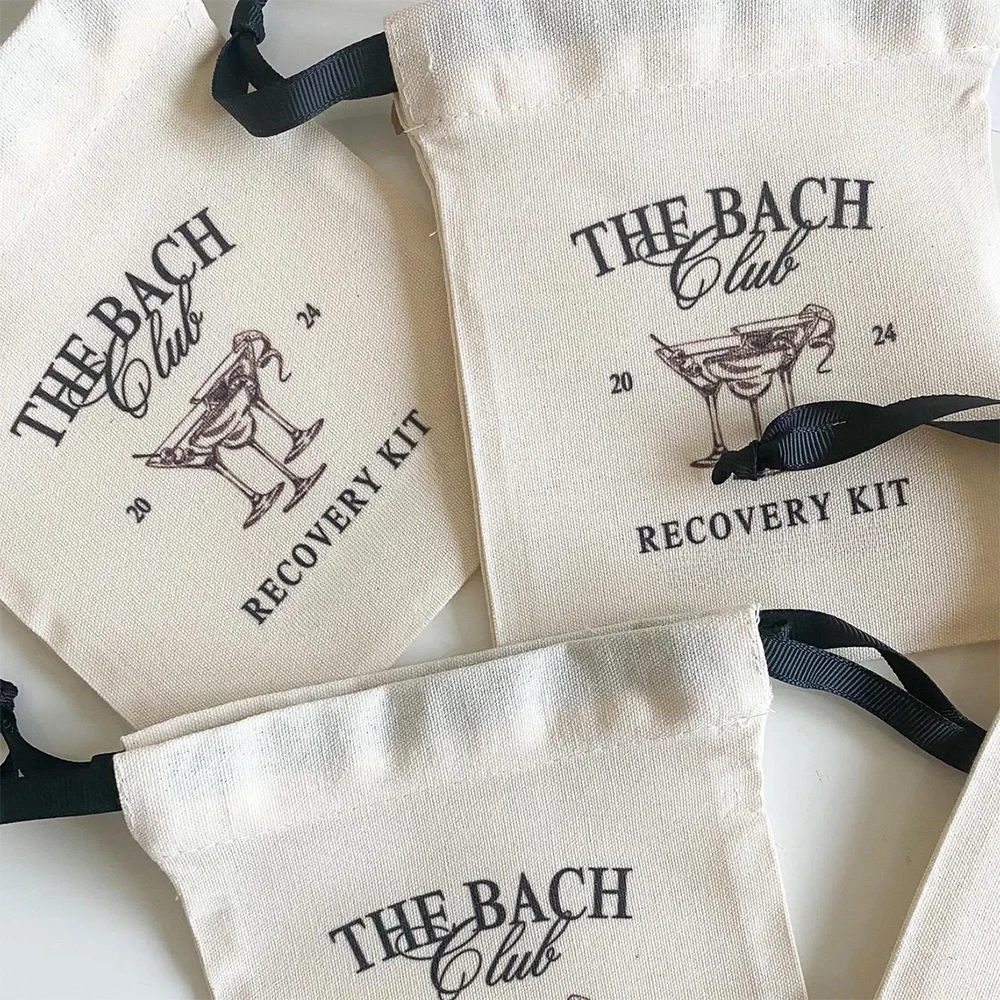 5 Stück The Bach Club 2026 Baumwoll-Geschenktüte Junggesellinnenabschied Partyzubehör Kater-Kit-Tasche Junggesellinnenabschied-Zubehör Hochzeit Geburtstag Deko – Detail 1