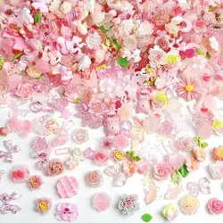 Resin Random Mixed Pink Series Nail Charms Minimalist Bows Flowers Cute Pig Nail Art Decorations for DIY Fairy Nails Ornaments