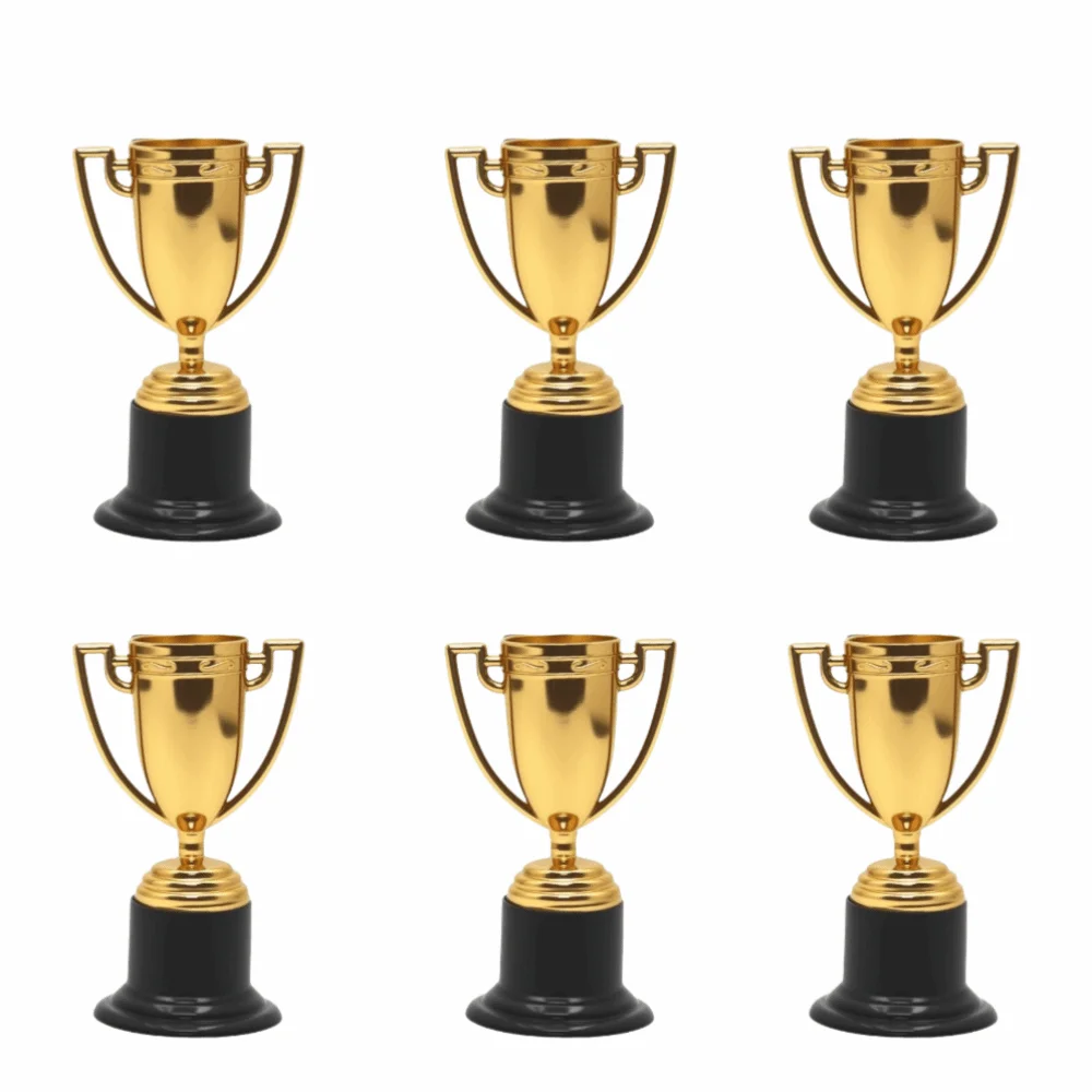 6Pcs Set Mini Trophy Set Plastic Material Mini Size Plastic Trophy Prizes Lightweight Hollow Design Party Medal Set