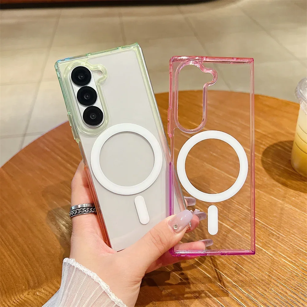 Custodia trasparente sfumata arcobaleno dopamina per Samsung Galaxy Z Fold 7 6 5 4 3 Custodia protettiva per ricarica wireless magnetica antigoccia