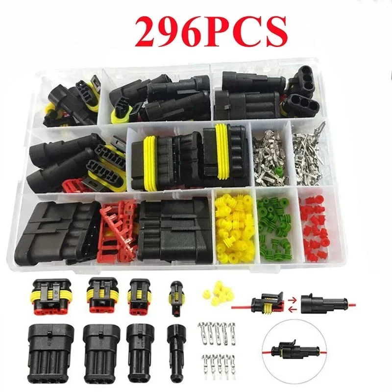 296pcs Male & Female Waterproof Terminals Electrical Conectores Wire Connecteor 1/2/3/4/5/6 Pins Connector Terminal Boxed Kit