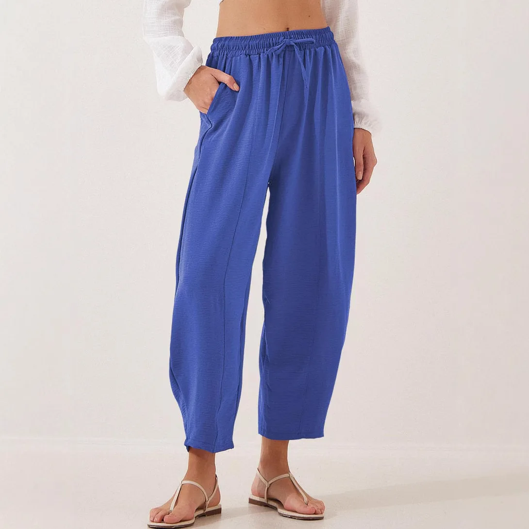 Women's 2025 Spring and Summer High Waist Loose Holiday Casual Drawstring Pocket Cropped Bloomers Streetwear Women