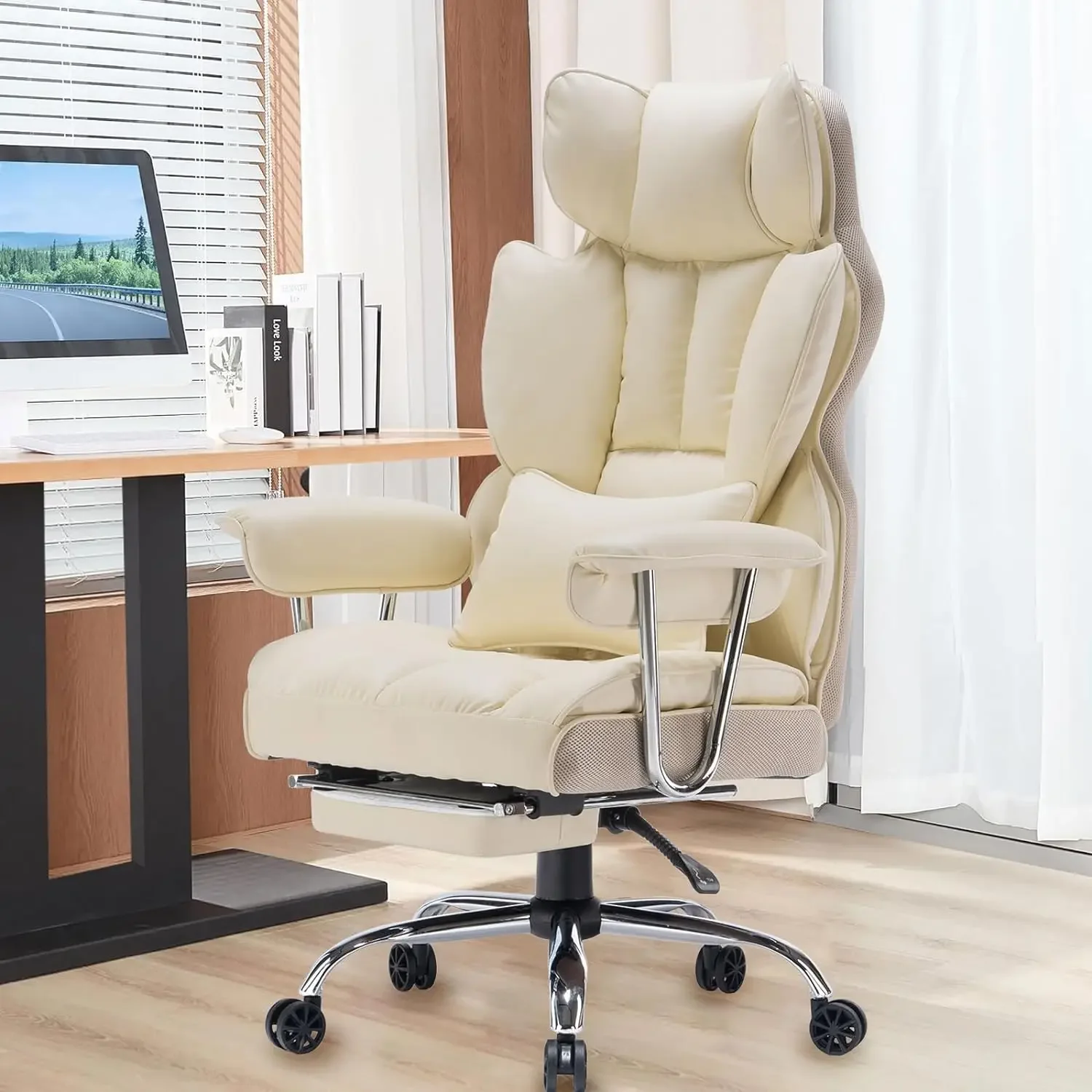 XCYEfomao Desk Office Chair 400LBS, Big and Tall Office Chair, PU Leather Computer Chair, Executive Office Chair