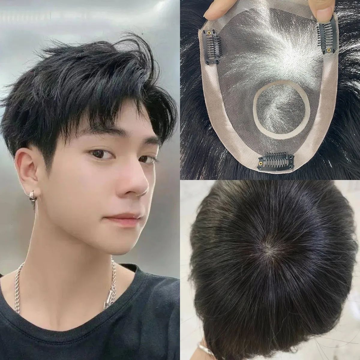 Hair Prosthesis for Men Toupee Natural Black Hair Toupee Soft Base Men's Wig for Man Hairpiece Men Real Human Hair System