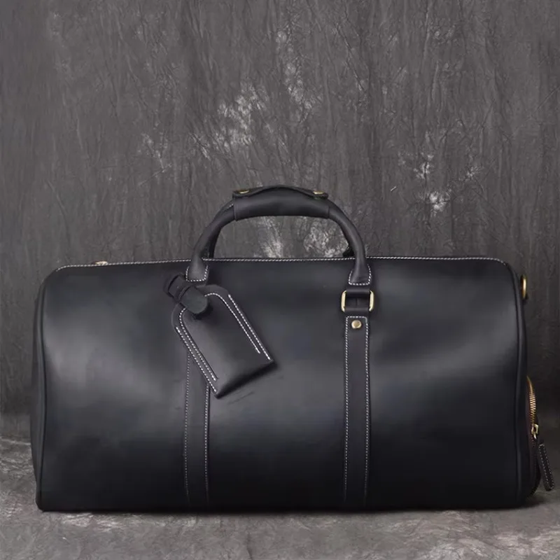 High Quality Top Grain Leather Travel Duffel Bag Men's Large Overnight Weekend Duffel Bag Sports Fitness Bag