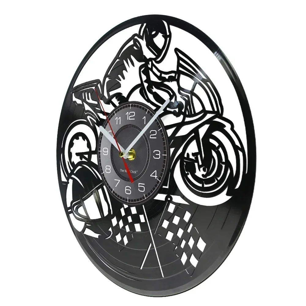Motorcycle Racing Vinyl Record Wall Clock Motorcycle Racing Driver Retro Home Decoration Art Silent Wall Watch Knight Gift