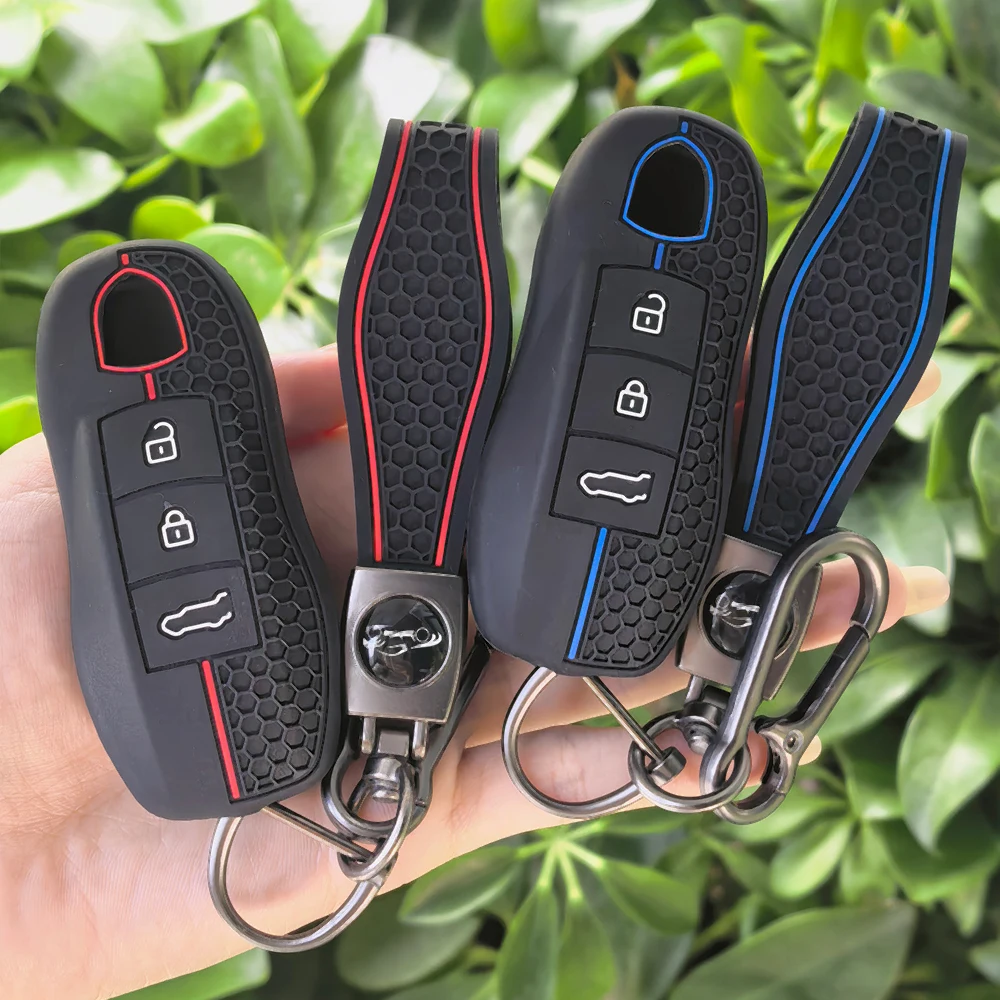 Keychain Holder For Porsche Macan Cayman Spyder 718 Boxster 718 Panamera Spyder Carrera Key Case Fob Covers Set