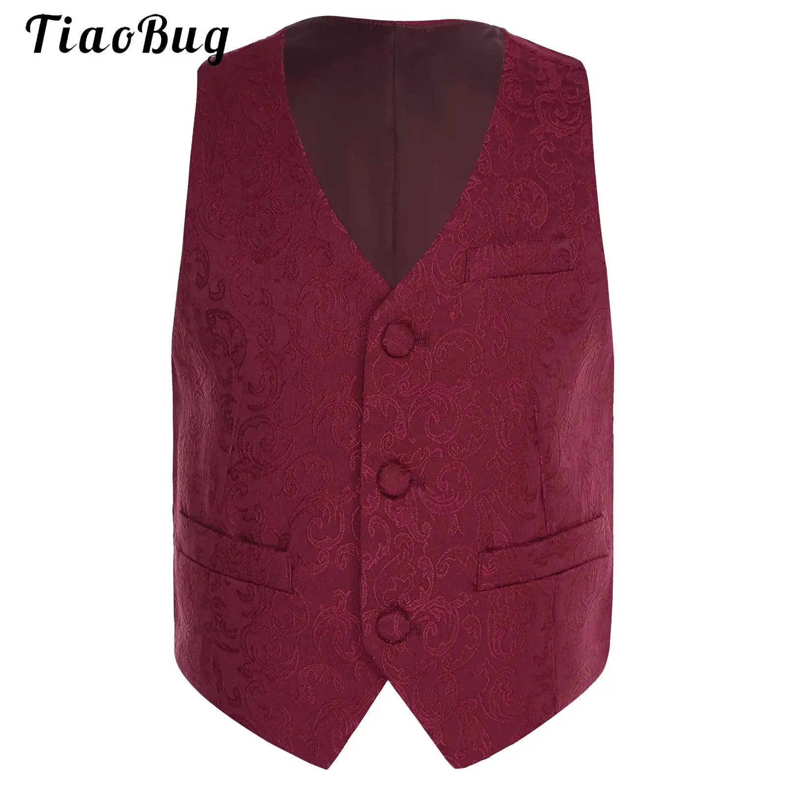 

Kids Boys Exquisite Jacquard Waistcoat Pointed Hem Slim Formal Suit Vest Gentleman Party Costume Wedding Birthday Celebrations