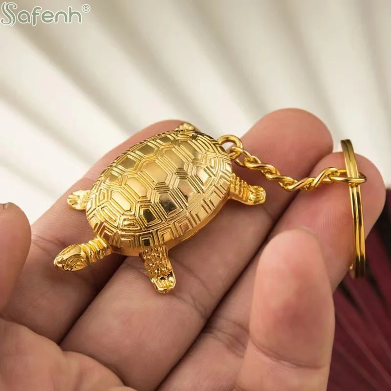 1*Money Turtle Keychain Lucky Alloy Keyring Wealth Attracting Golden Tortoise Key Chain Decorative Solid Color Metal Key Pendant