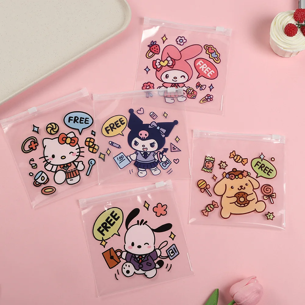 

50/100Pcs Sanrio Zipper Ziplock Bag Kuromi Hello Kitty Jewelry Packaging Bags Snack Sugar Biscuit Seal Bag Dustproof Storage Bag