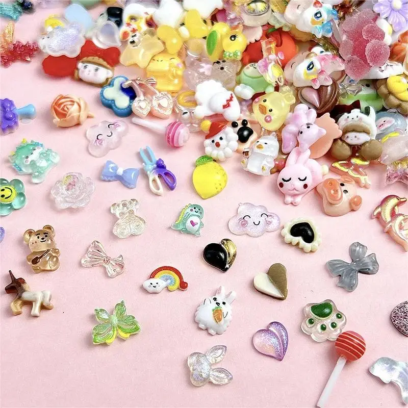 Cartoon Mixed Resin Bear Butterfly Animal Nail Art Decoration Transparent Bow Simulatied Fruit Nail Charms Accessories DIY