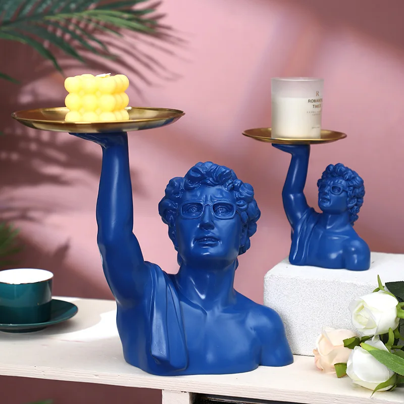 تمثال ديفيد الحديث مع صندوق مجوهرات من الرخام والراتنج منظم ديكور فني كلاسيكي لمكتب المنزل هدية النحت الوظيفي #2