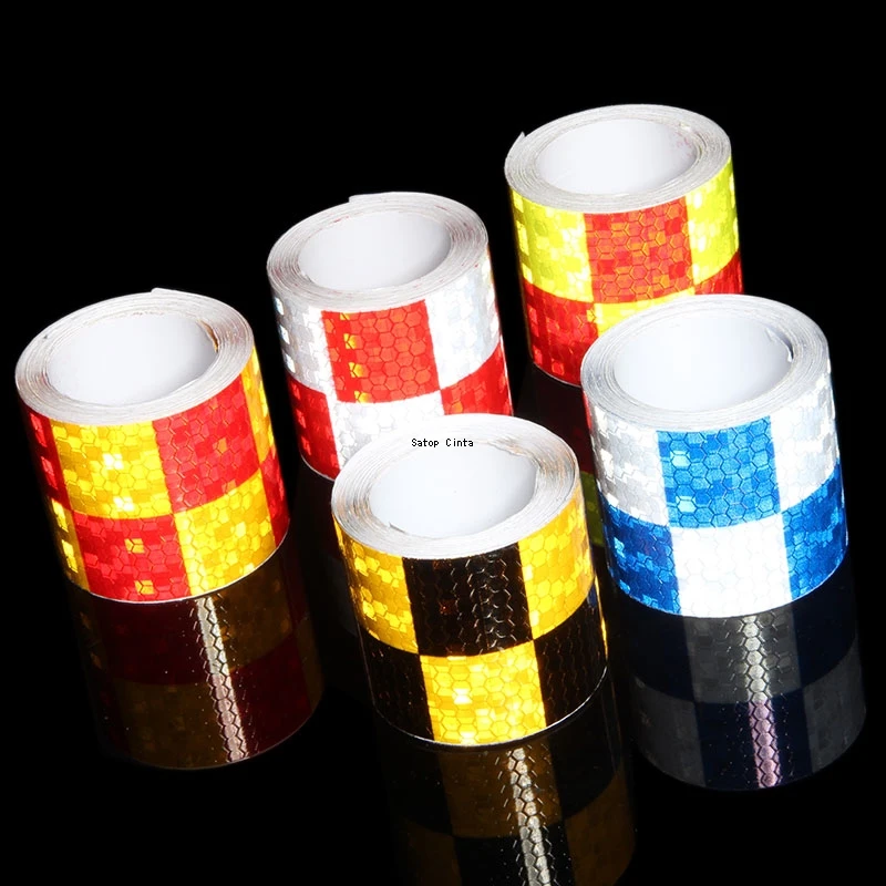 5CM*5M Checkered Car Reflective Sticker Waterproof Safety  Warning Reflector Self-Adhesive Conspicuity Tape For Truck Motorcycle