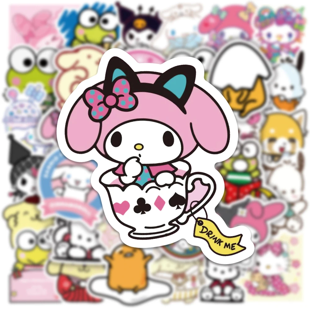 10/30/50PCS Mixed Hello Kitty My Melody Kuromi Cinnamoroll Sticker DIY Phone Guitar Skateboard Graffiti Decals Fun for Kid Toy