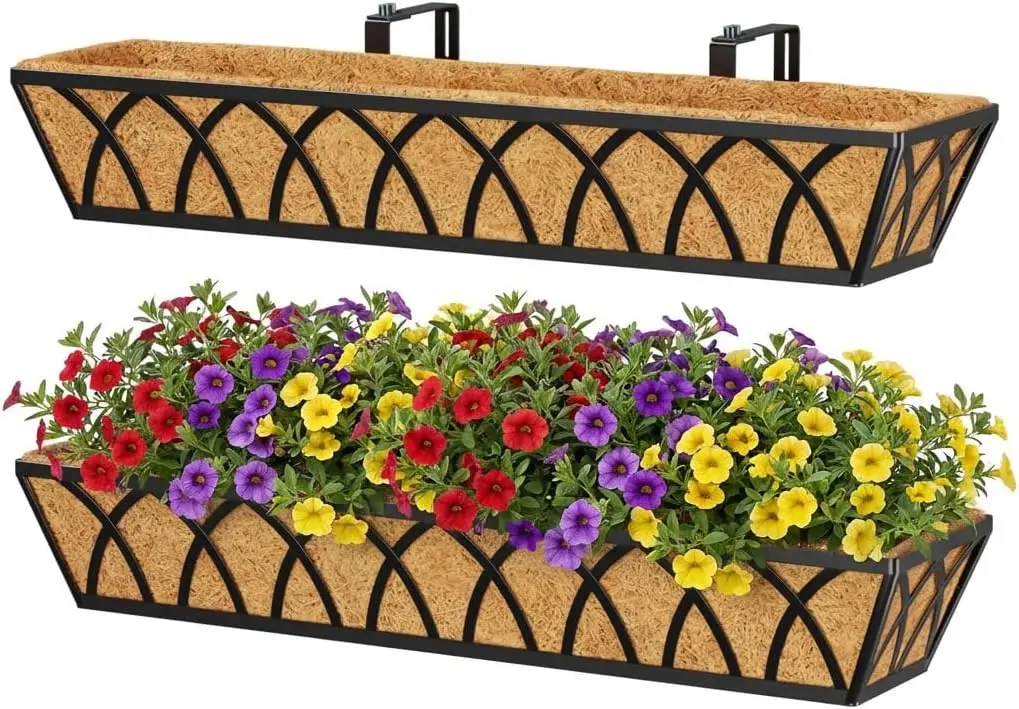 

Adjustable Metal Railing Planter Box, Heavy Duty Hanging Flower Box for Balcony Deck Fence, 30inch 2pcs