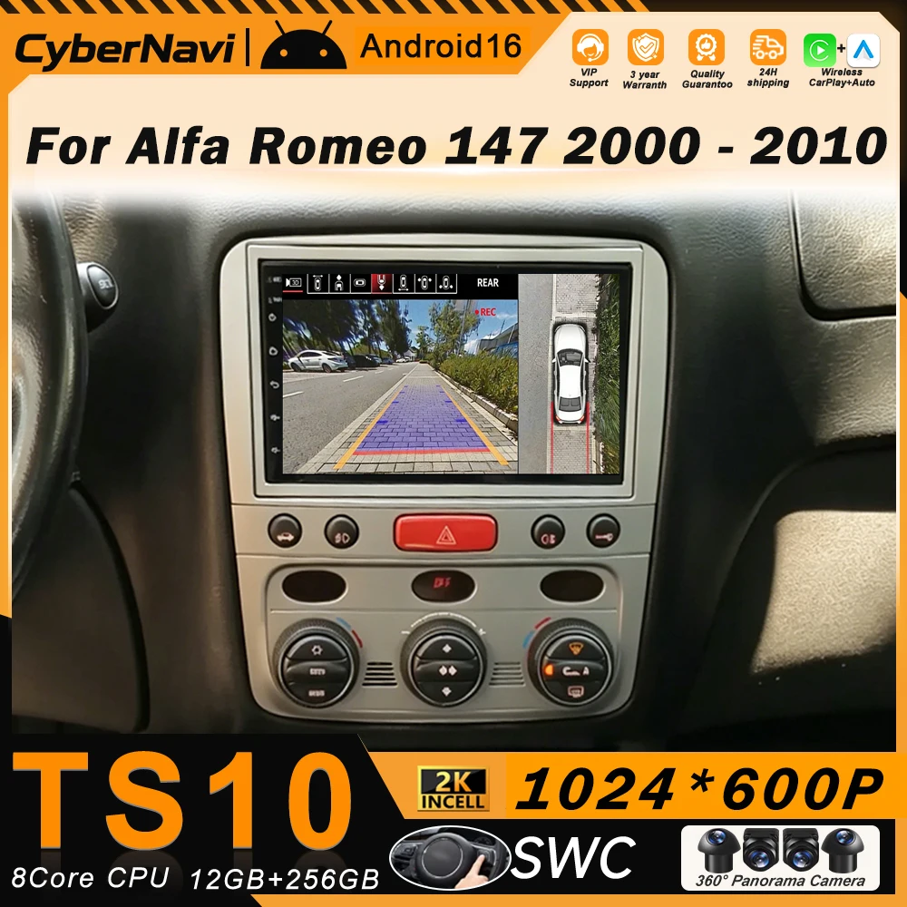 Pantalla estéreo para coche Android con Bluetooth para Alfa Romeo 147 2000 - 2010, radio de coche de 7 pulgadas, reproductor multimedia, GPS, autoradio, Carplay.