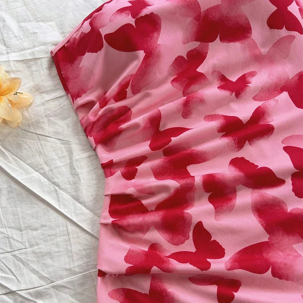 Robes printemps été Hotsweet mode imprimé graphique sans manches une épaule Mini vacances Cami robes pour les femmes