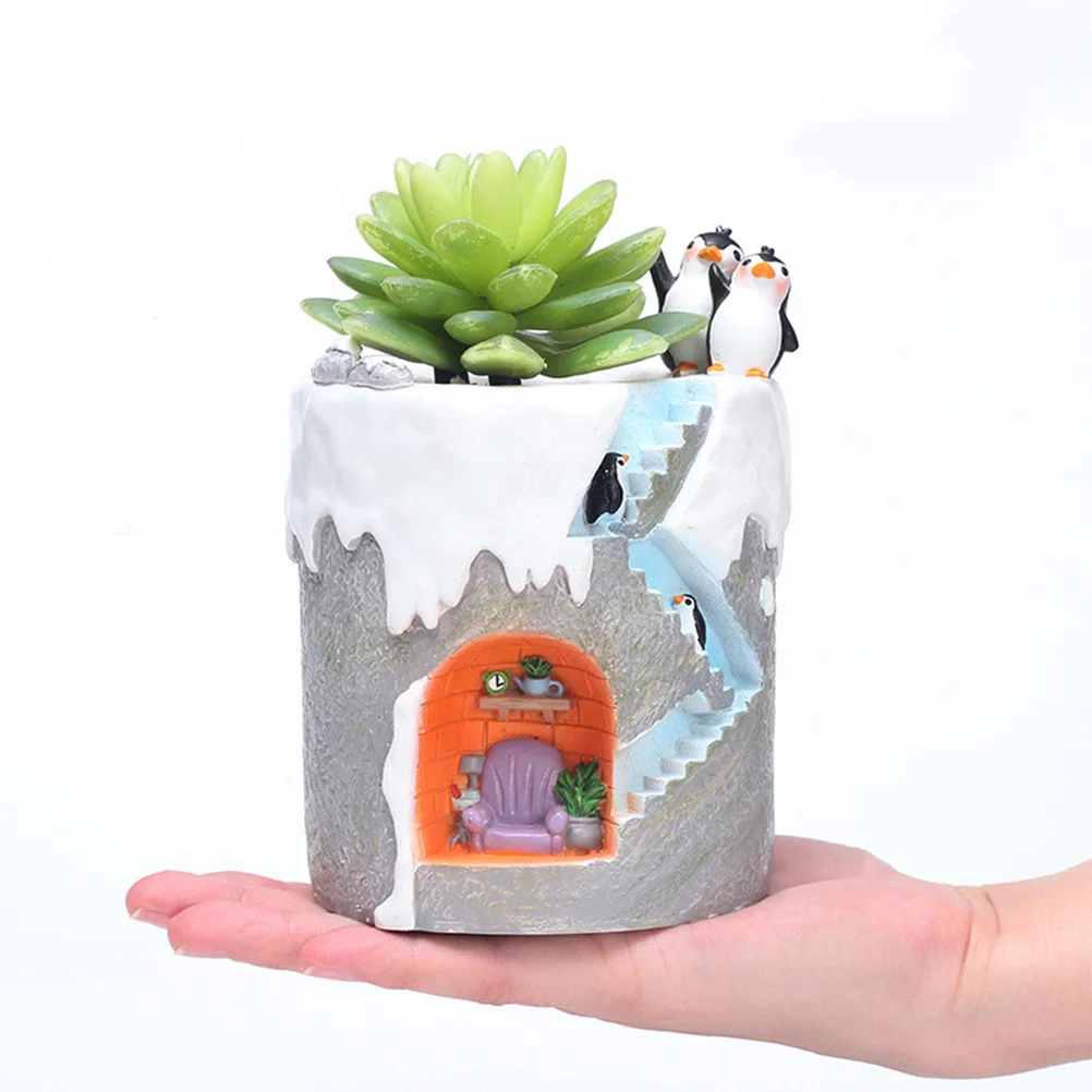 

Cartoon Penguin Micro Landscape Succulent Plants Pot Decorative Hanging Garden Flower Holders Resin Flowerpot for Desk Balcony