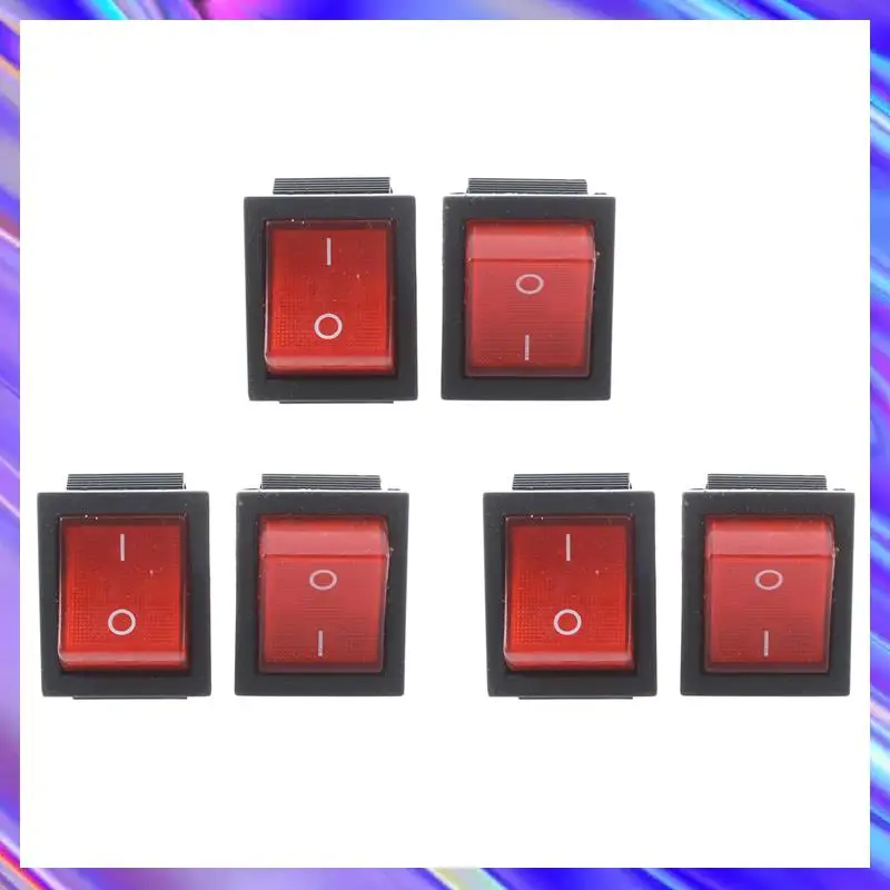 

M09K 16A/250VAC 20A/125VAC Red Indicator Light 4 Pin On/OFF DPST Rocker Switch 6 Pcs