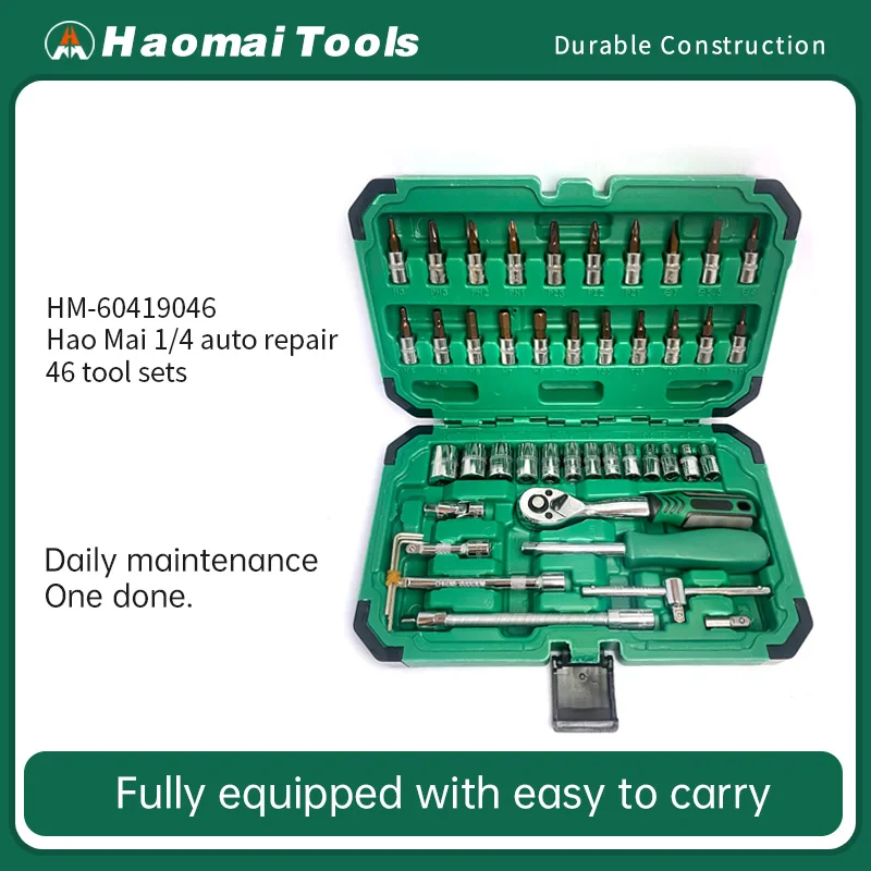 HaoMai 46-teiliges metrisches Schraubenschlüssel-Set, Kfz-Reparatur-Werkzeug-Set, Ratschenschlüssel-Gruppensatz für Mechaniker