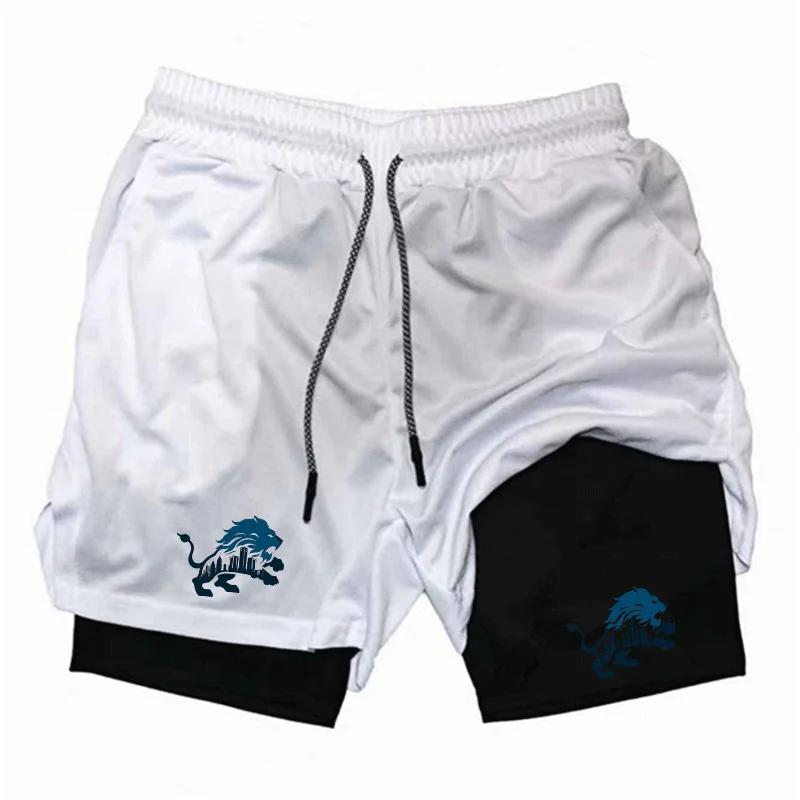 

Мужские спортивные шорты 2-в-1 с быстросохнущей тканью, карманом для телефона, двойным слоем, для тренировок, бега, пляжа.