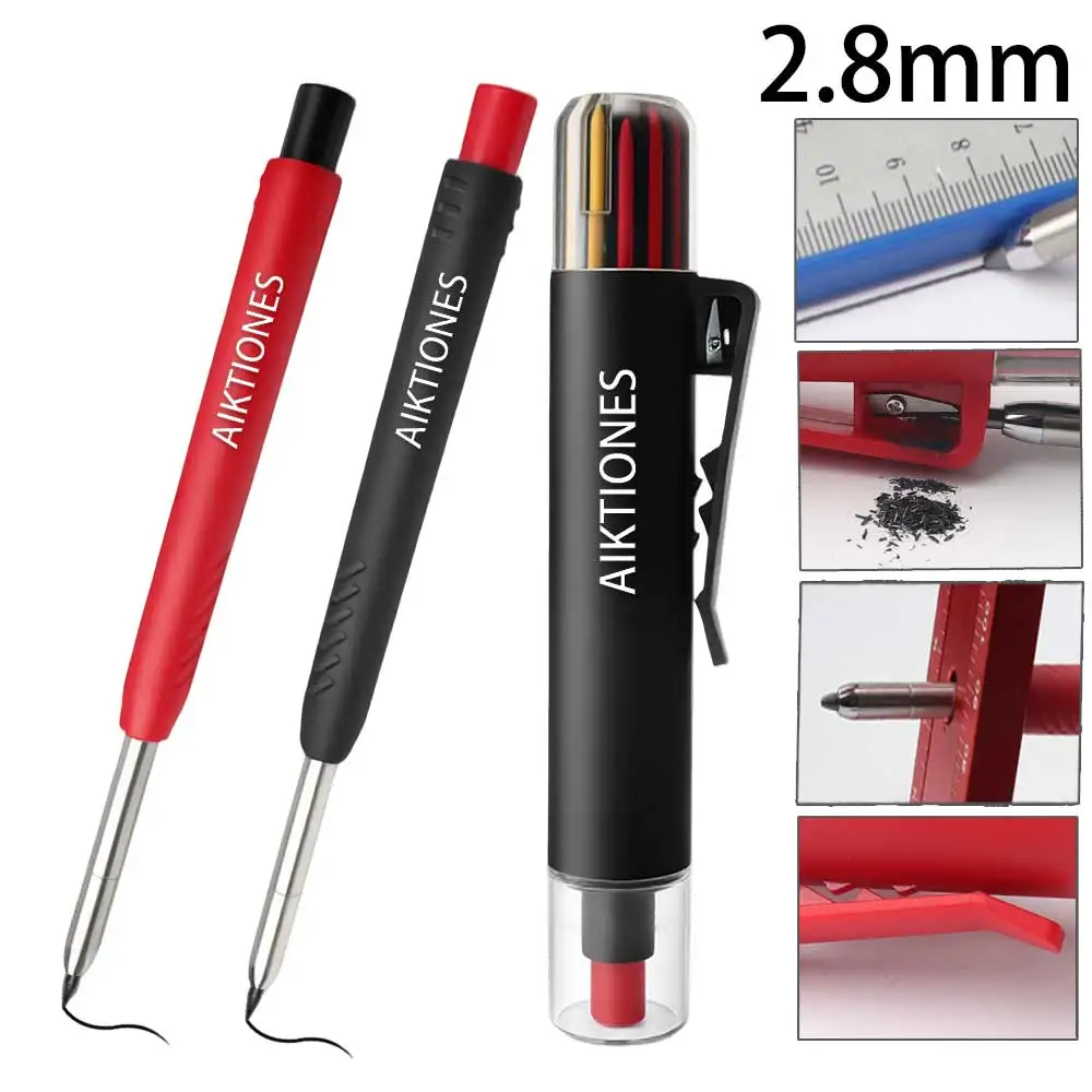 Longlife Automatic Pencil with Sharpener and 12 Pieces Carpenter Pencil Lead Refills 2.8mm Lead Refill Construction Pencils