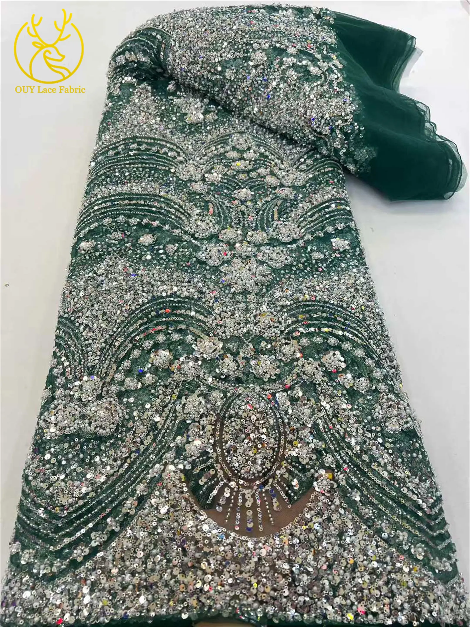 2026 Luxuriöser Afrikanischer Bräutigam Stickerei-Perlen-Spitzenstoff Hochwertiger Französischer Pailletten-Spitzenstoff für Brautkleid-Material – Detail 12