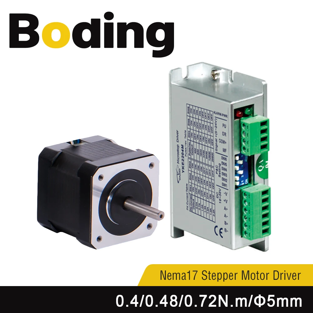 

Boding Nema17 2 Phase 1.8° Hybrid Stepper Motor Yk42hb38-02a/yk42hb47-02a 0.4n.m 0.48n.m 0.72n.m And Stepper Driver Yke2204m