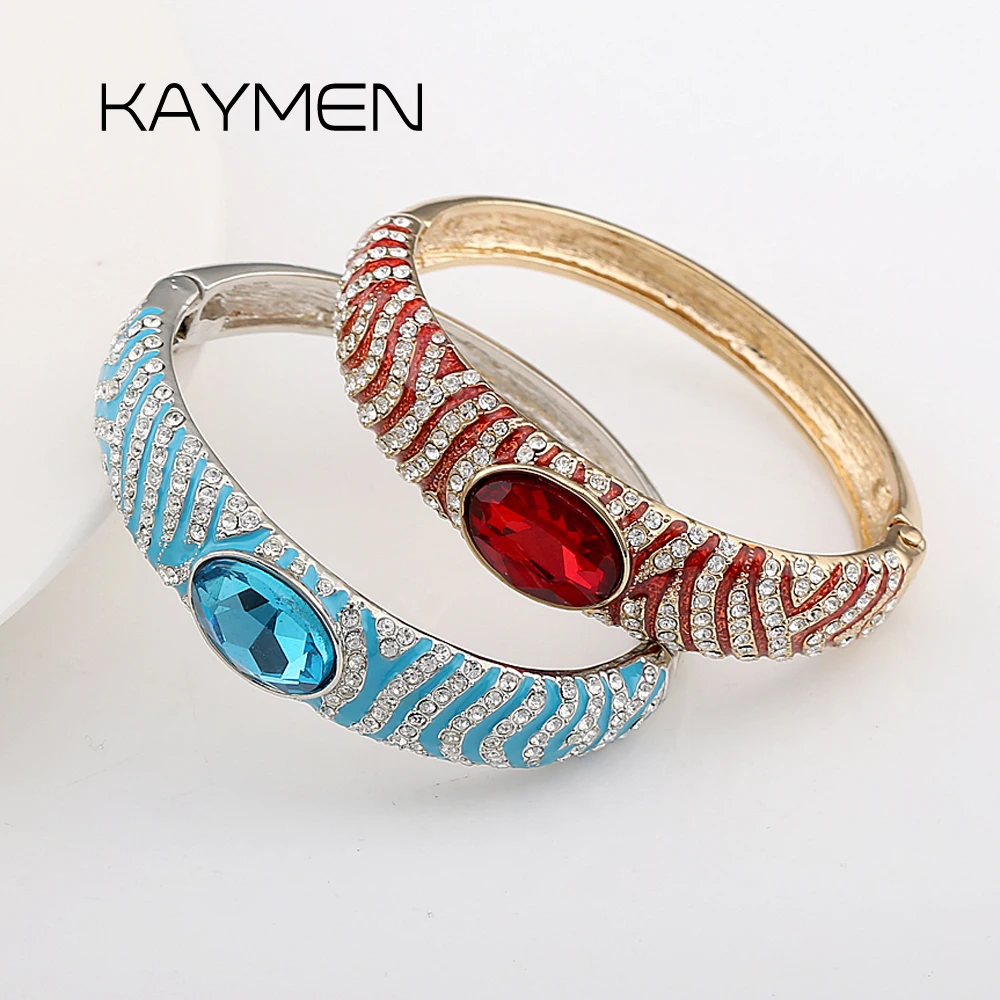 New Arrivals Enameled Colorful Rhinestones Fashion Cuff Bracelet Statement Gold Plating Bangle Jewelry for Women Party Accessory
